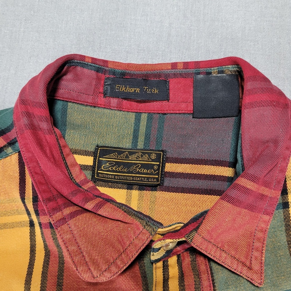 Vintage Eddie Bauer ElkHorn Twill Men's XXL Button Down Plaid Shirt 90'S - Picture 3 of 8